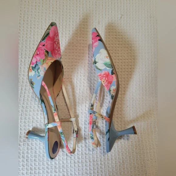 Nine West Floral Slingback Heels - Pink and Blue - Picture 8 of 9